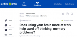 工作时多用脑有助于预防思维和记忆问题吗？