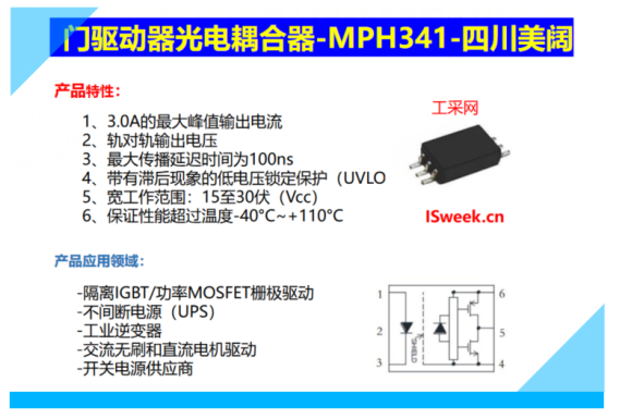 3.0A 适用于驱动功率IGBT和MOSFET 门驱动器光电耦合器-MPH341